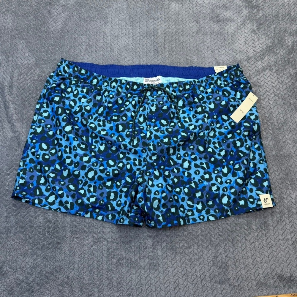 No Boundaries Swim Trunks Mens 3XL Blue Leopard Animal Print 6in Inseam NWT